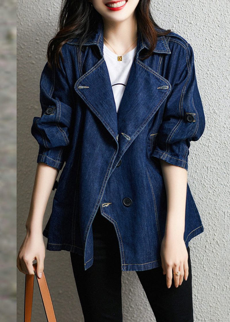 Stil Blå Naggad Patchwork Button Denimrockar Höst