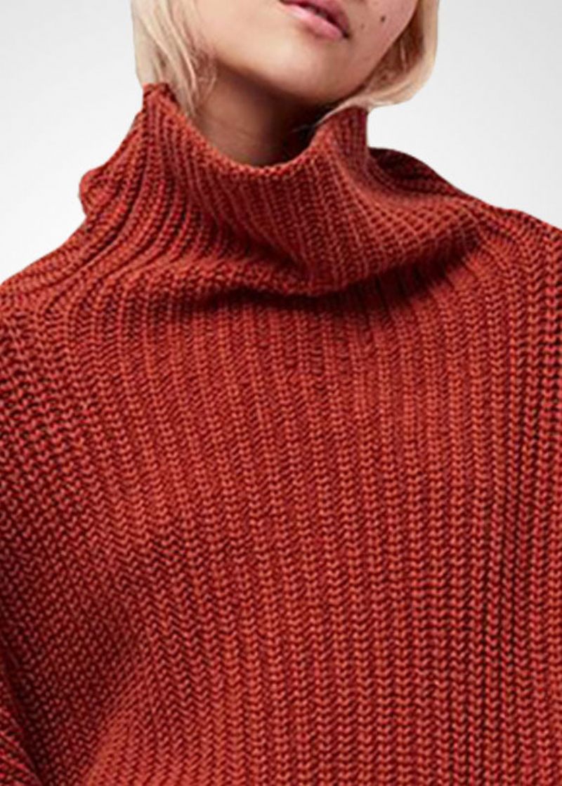 Stil Caramel Turtle Neck Oversized Ull Stickad Tröja Toppar Vinter - Ullrockar för kvinnor