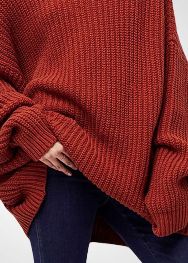 Stil Caramel Turtle Neck Oversized Ull Stickad Tröja Toppar Vinter - Ullrockar för kvinnor