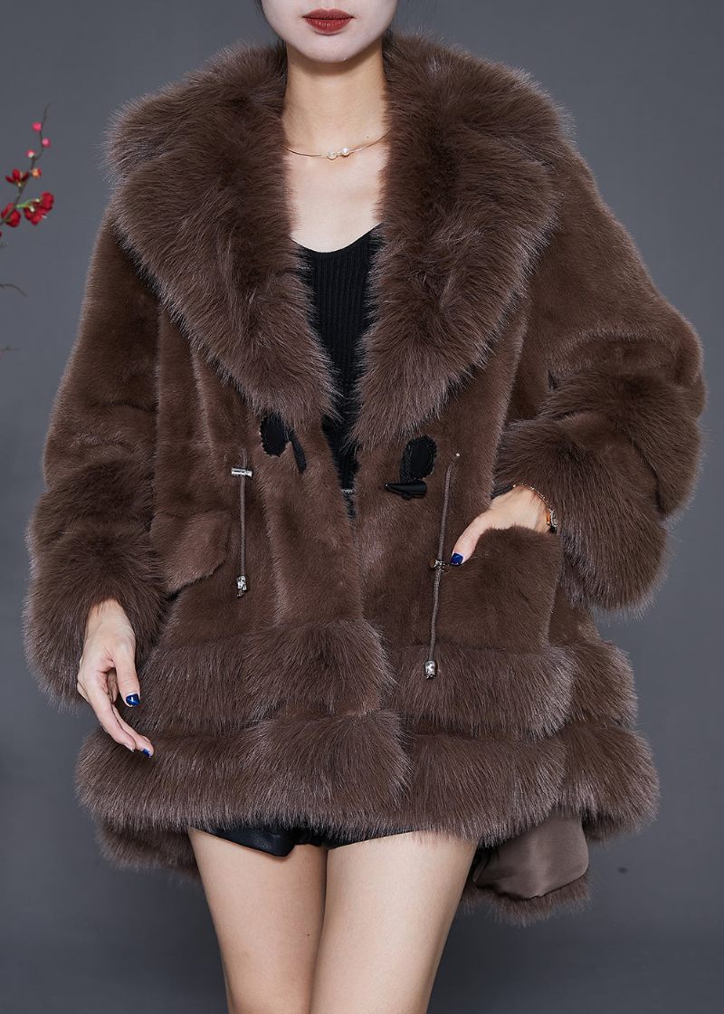 Stil Choklad Oversized Låg Hög Design Fuzzy Fur Fluffig Jacka Vinter - Vinterkappor för kvinnor