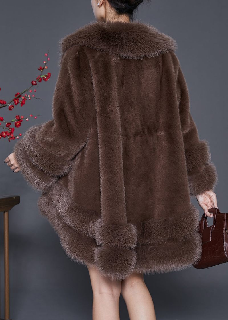 Stil Choklad Oversized Låg Hög Design Fuzzy Fur Fluffig Jacka Vinter - Vinterkappor för kvinnor