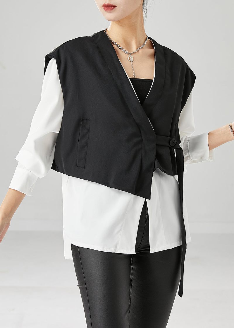 Stil Colorblock Oversized Patchwork Bomull Falska Tvådelade Kappor Höst - Vinterkappor för kvinnor