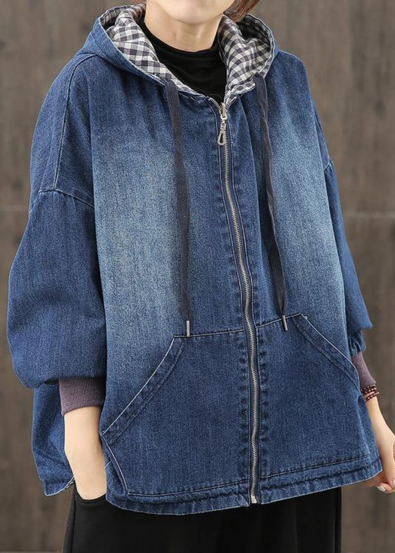 Stil Huvfickor Kläder För Kvinnor Fotografi Denim Blå Blusar - Trenchcoats för kvinnor