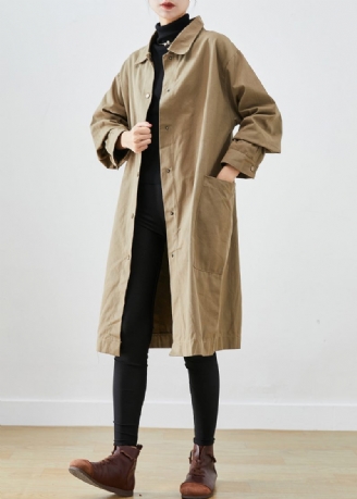 Stil Khaki Överdimensionerade Fickor Bomull Trenchcoat Höst