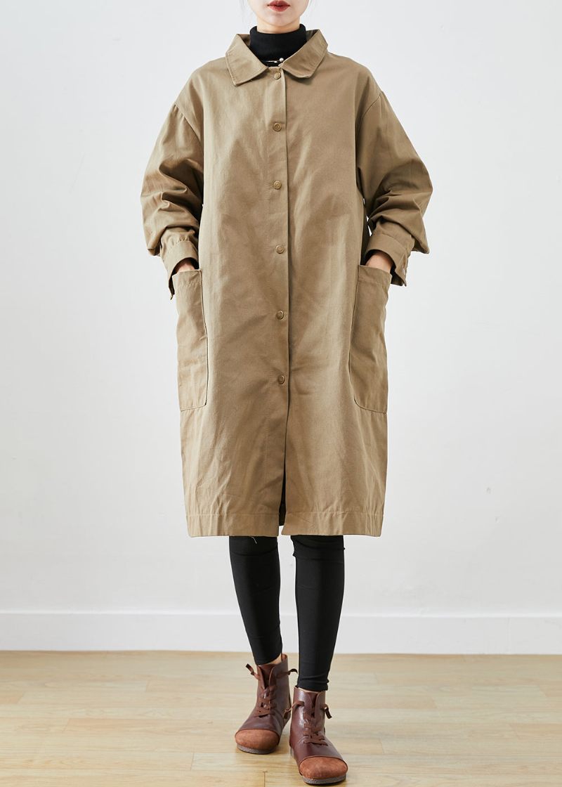 Stil Khaki Överdimensionerade Fickor Bomull Trenchcoat Höst - Trenchcoats för kvinnor