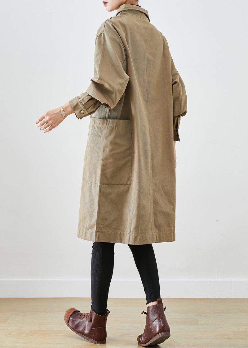 Stil Khaki Överdimensionerade Fickor Bomull Trenchcoat Höst - Trenchcoats för kvinnor