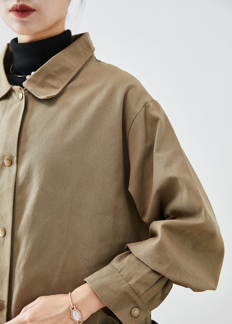 Stil Khaki Överdimensionerade Fickor Bomull Trenchcoat Höst - Trenchcoats för kvinnor