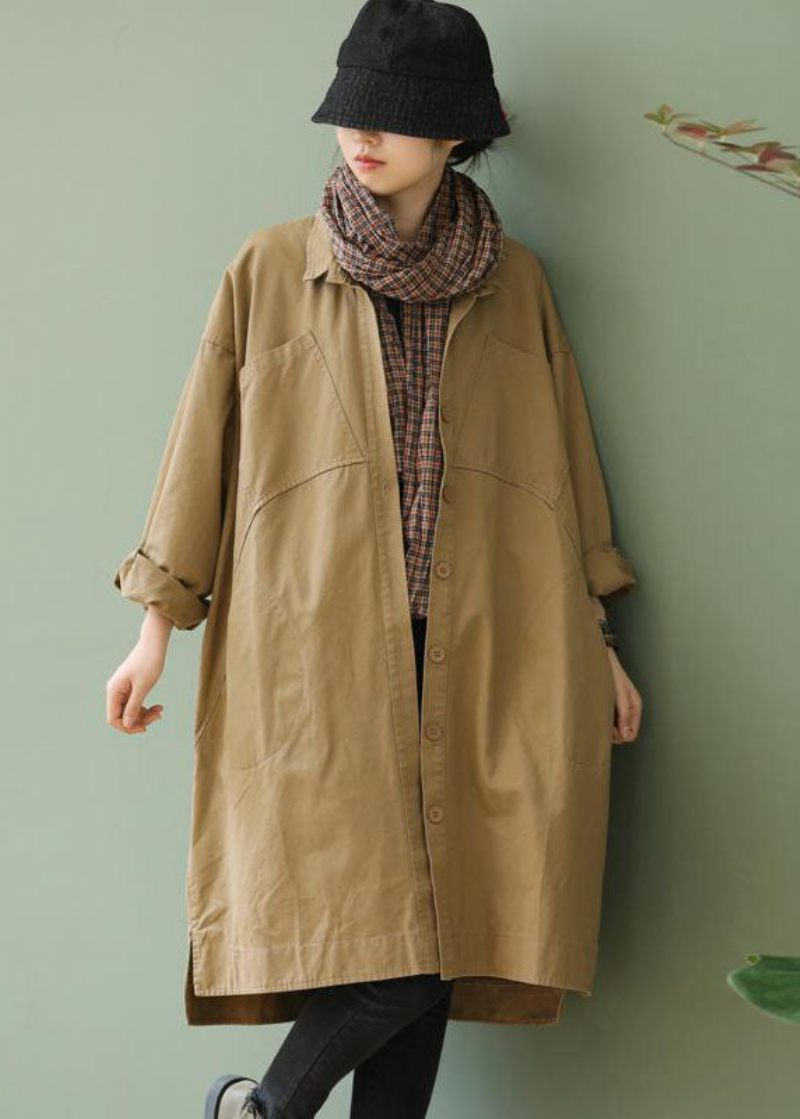 Stil Khaki Peterpan Krage Fickor Knapp Låg Hög Design Höst Långärmad Trenchcoat - Trenchcoats för kvinnor