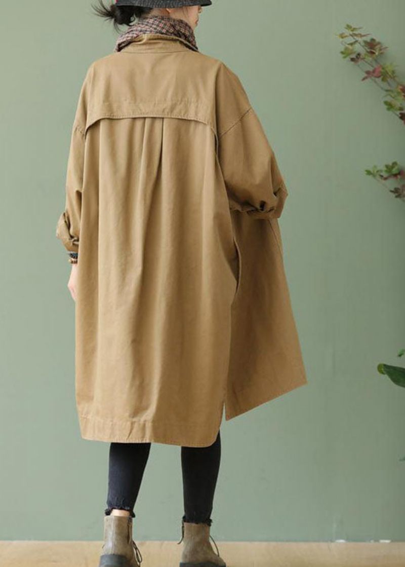 Stil Khaki Peterpan Krage Fickor Knapp Låg Hög Design Höst Långärmad Trenchcoat - Trenchcoats för kvinnor