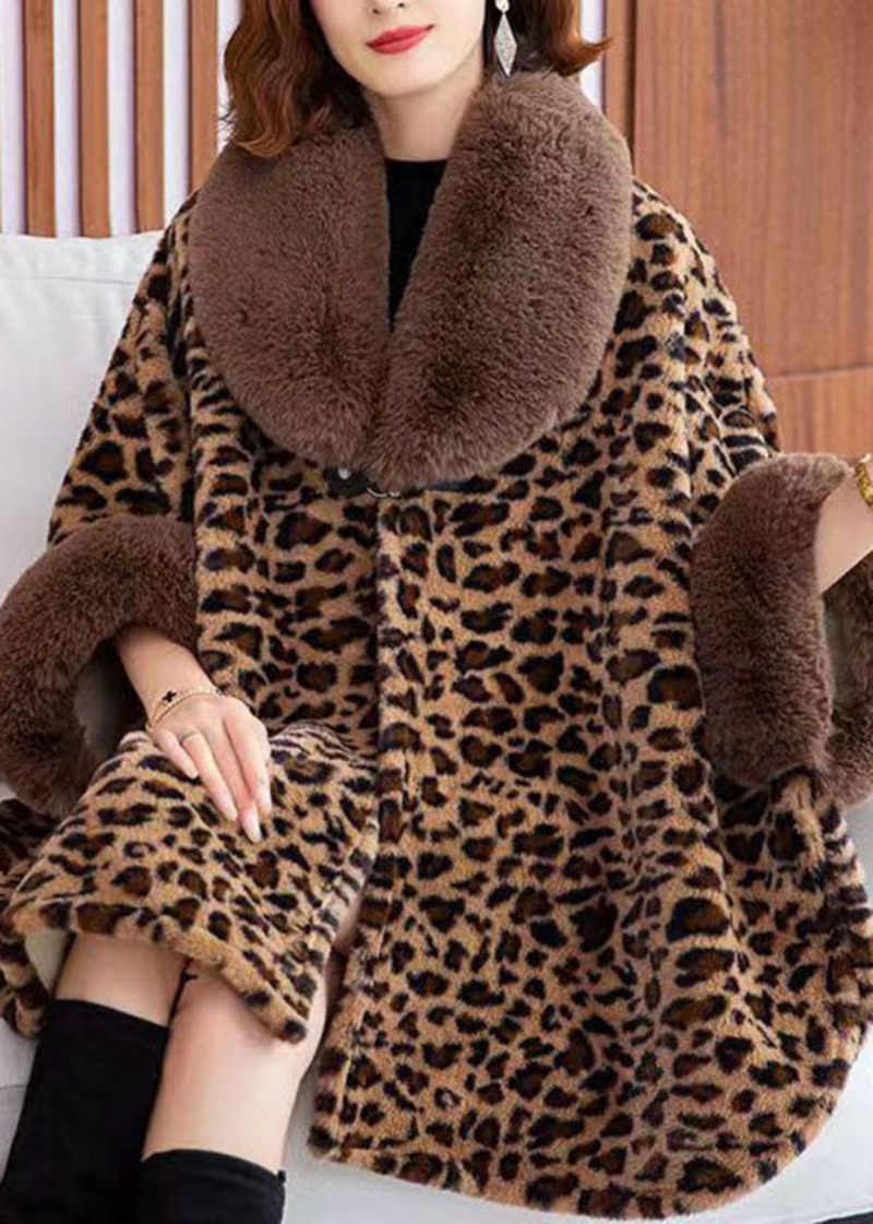 Stil Leopard Peter Pan Krage Patchwork Mink Velvet Coats Vinter