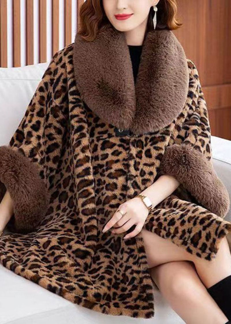 Stil Leopard Peter Pan Krage Patchwork Mink Velvet Coats Vinter - Vinterkappor för kvinnor