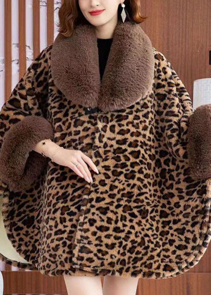 Stil Leopard Peter Pan Krage Patchwork Mink Velvet Coats Vinter - Vinterkappor för kvinnor