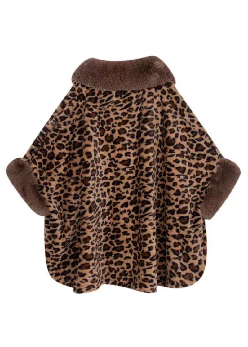 Stil Leopard Peter Pan Krage Patchwork Mink Velvet Coats Vinter - Vinterkappor för kvinnor