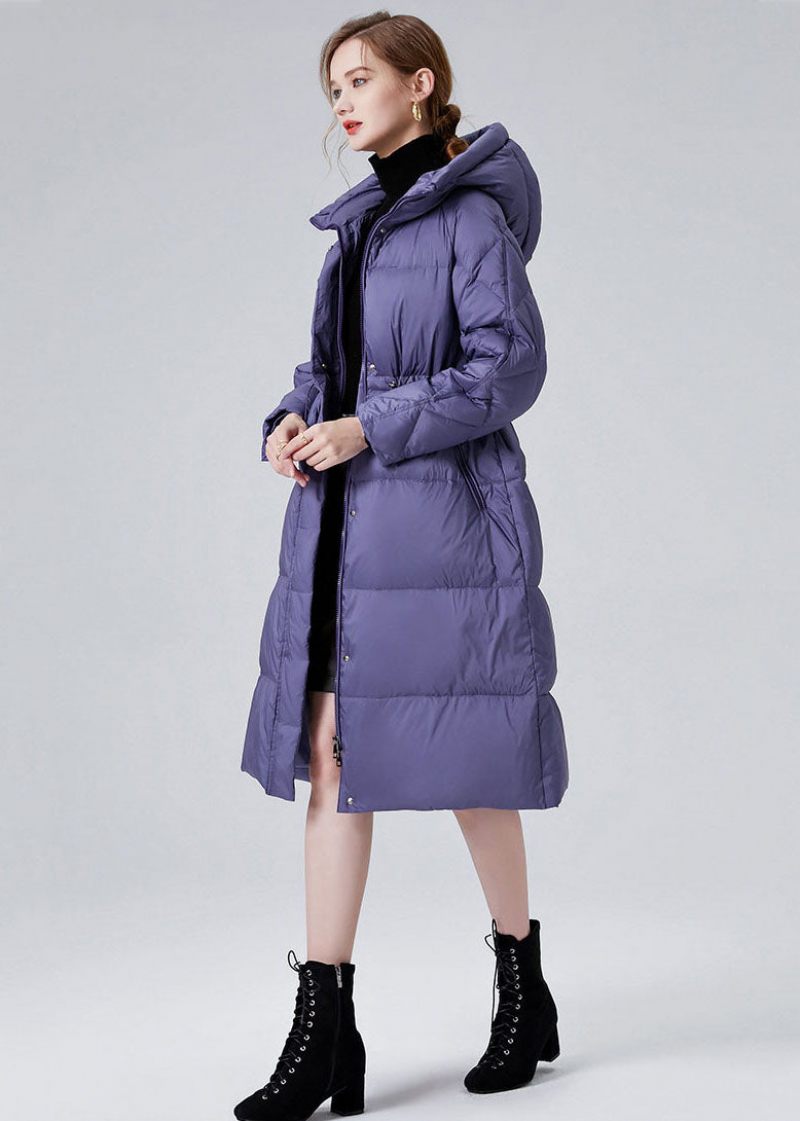 Stil Lila Hooded Dragsko Duck Down Puffer Jacka Vinter - Lila