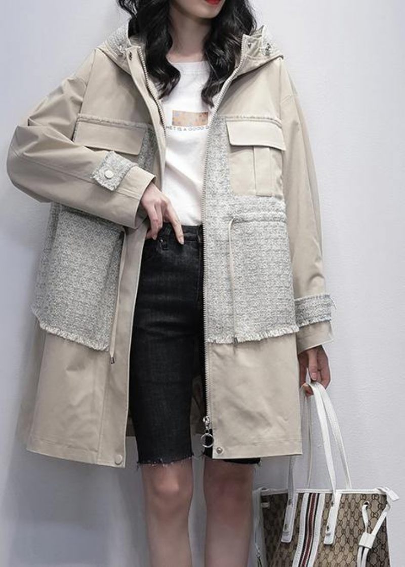 Stil Ljus Beige Fin Trenchcoat Work Huva Lapptäcke Ytterkläder