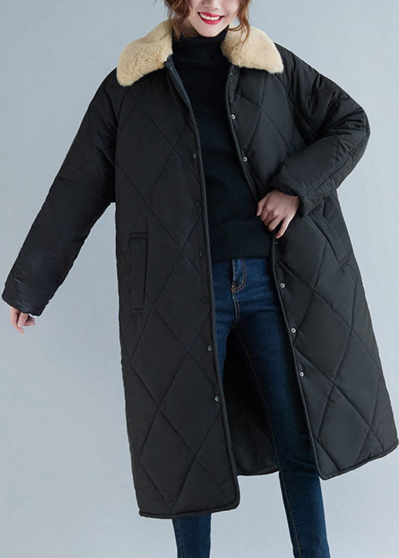 Stil Svart Pälskrage Tjock Fine Cotton Filled Winter Parkas - Dunjackor för kvinnor