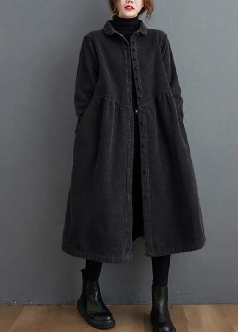 Stil Tjock Cinched Fine Trenchcoat Svarta Överdimensionerade Kappor - Svart