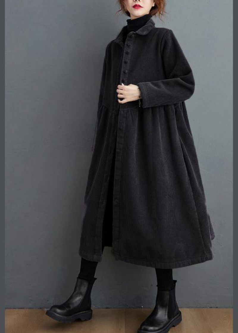 Stil Tjock Cinched Fine Trenchcoat Svarta Överdimensionerade Kappor - Svart