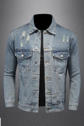 Stilig Trend Allt Med Boutique Enkel Ripped Men's Denim Coat Herr Four Seasons