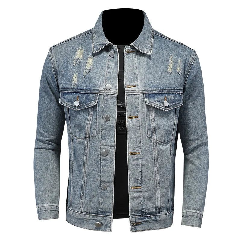 Stilig Trend Allt Med Boutique Enkel Ripped Men's Denim Coat Herr Four Seasons - Tvättad Blå