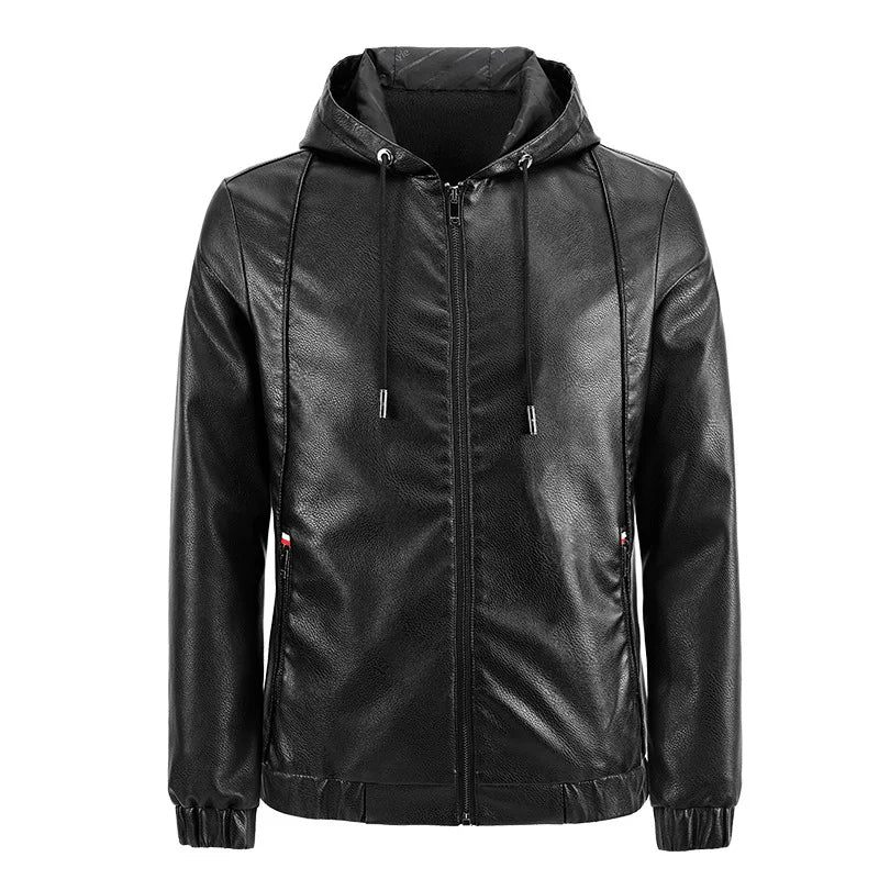 Stilig Trend Casual Man Huva Smal Motorcykel Jacka Tjock Vinter) Reser - Svart