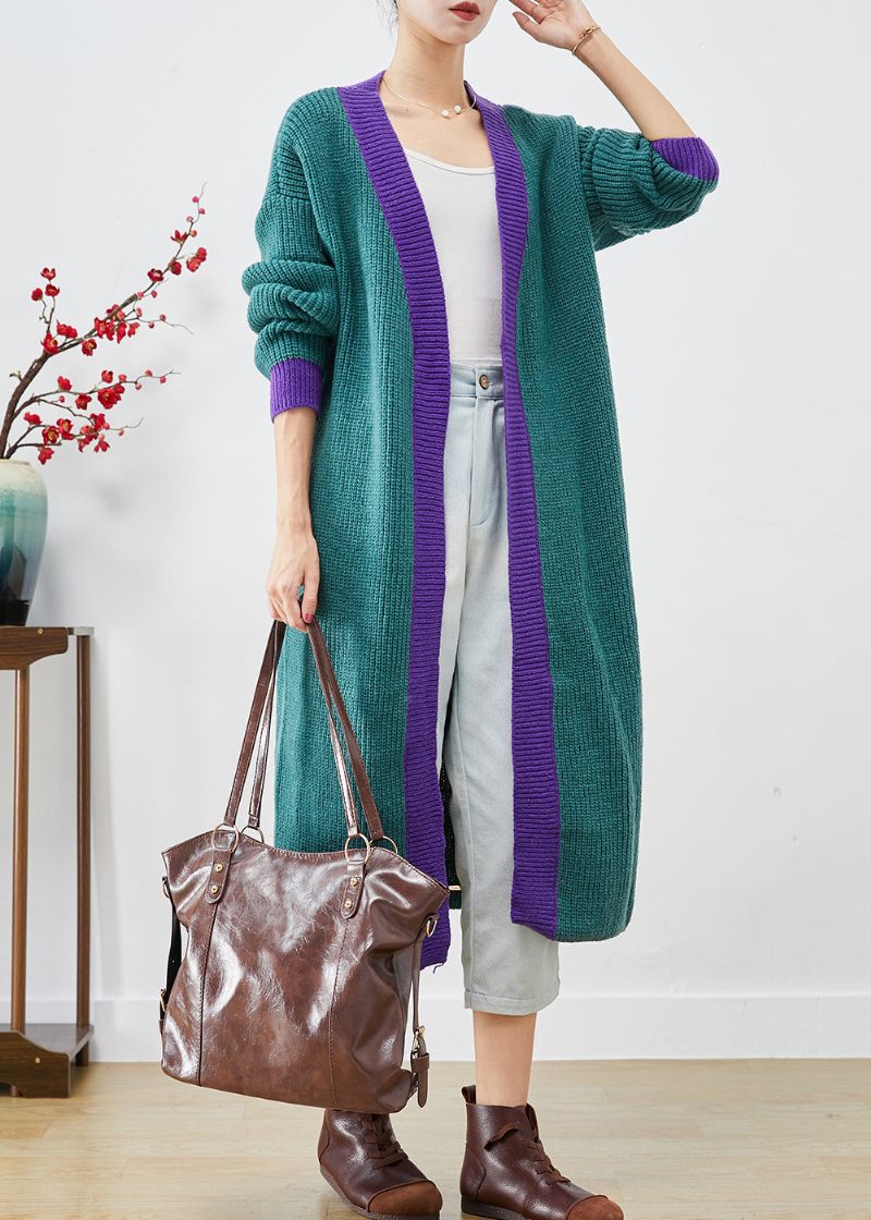 Stilren Colorblock Oversized Patchwork Knit Long Cardigan Fall