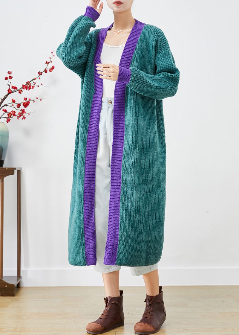 Stilren Colorblock Oversized Patchwork Knit Long Cardigan Fall - Koftor för kvinnor