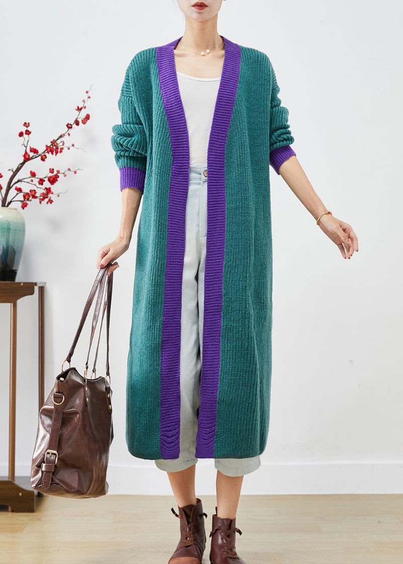 Stilren Colorblock Oversized Patchwork Knit Long Cardigan Fall - Koftor för kvinnor