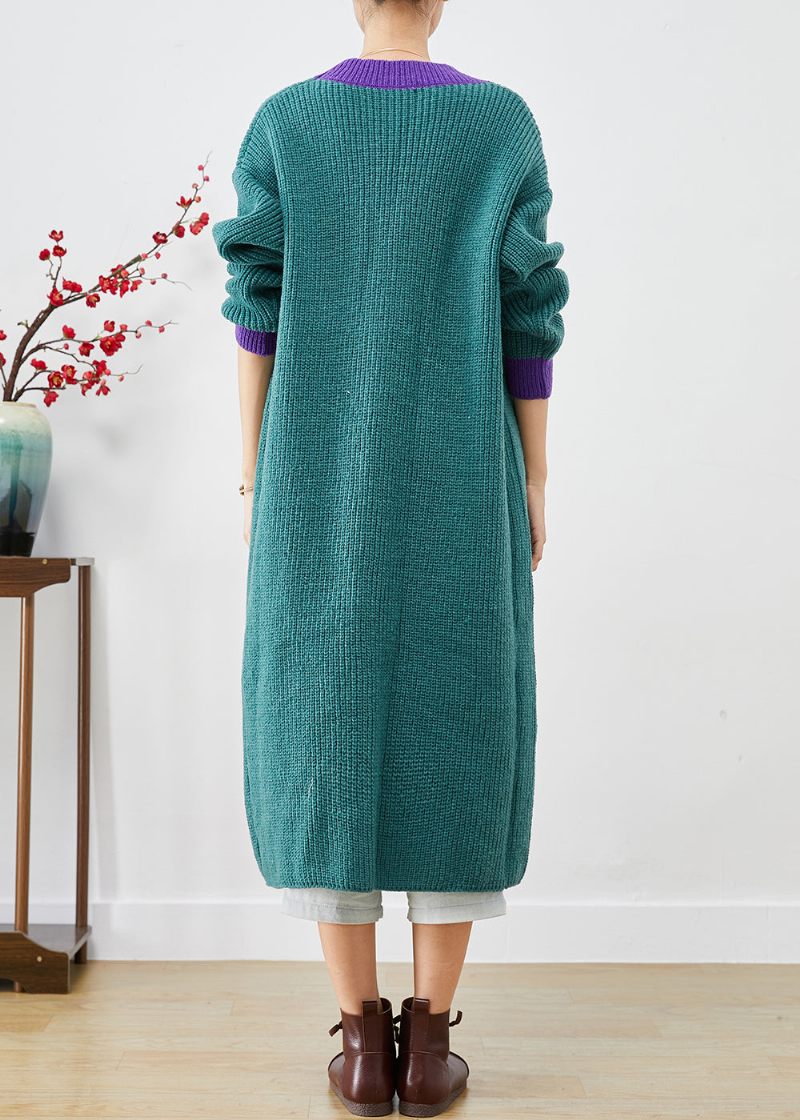 Stilren Colorblock Oversized Patchwork Knit Long Cardigan Fall - Koftor för kvinnor