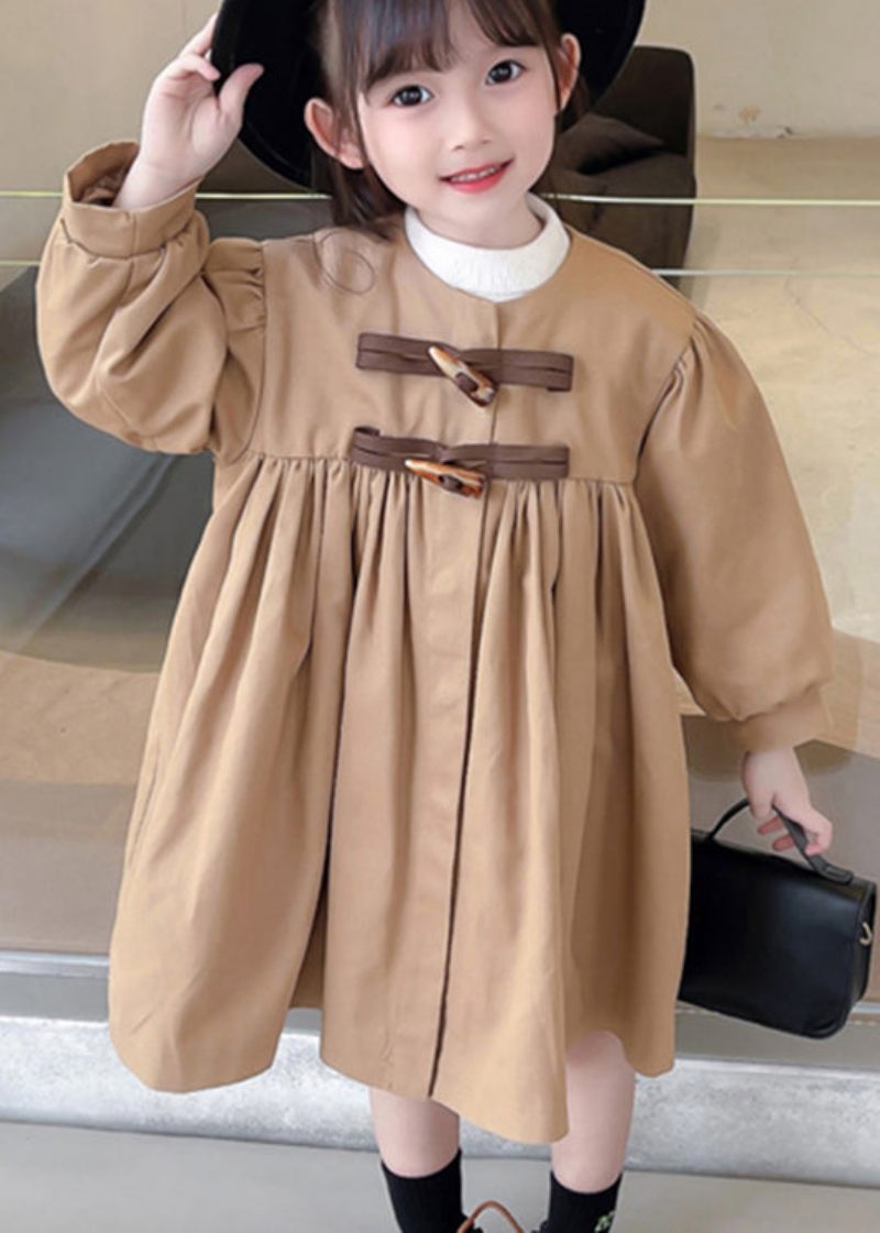 Stilren Khaki Skrynklig Button Rosett Patchwork Bomull Baby Girls Trench Fall - Trenchcoats för kvinnor