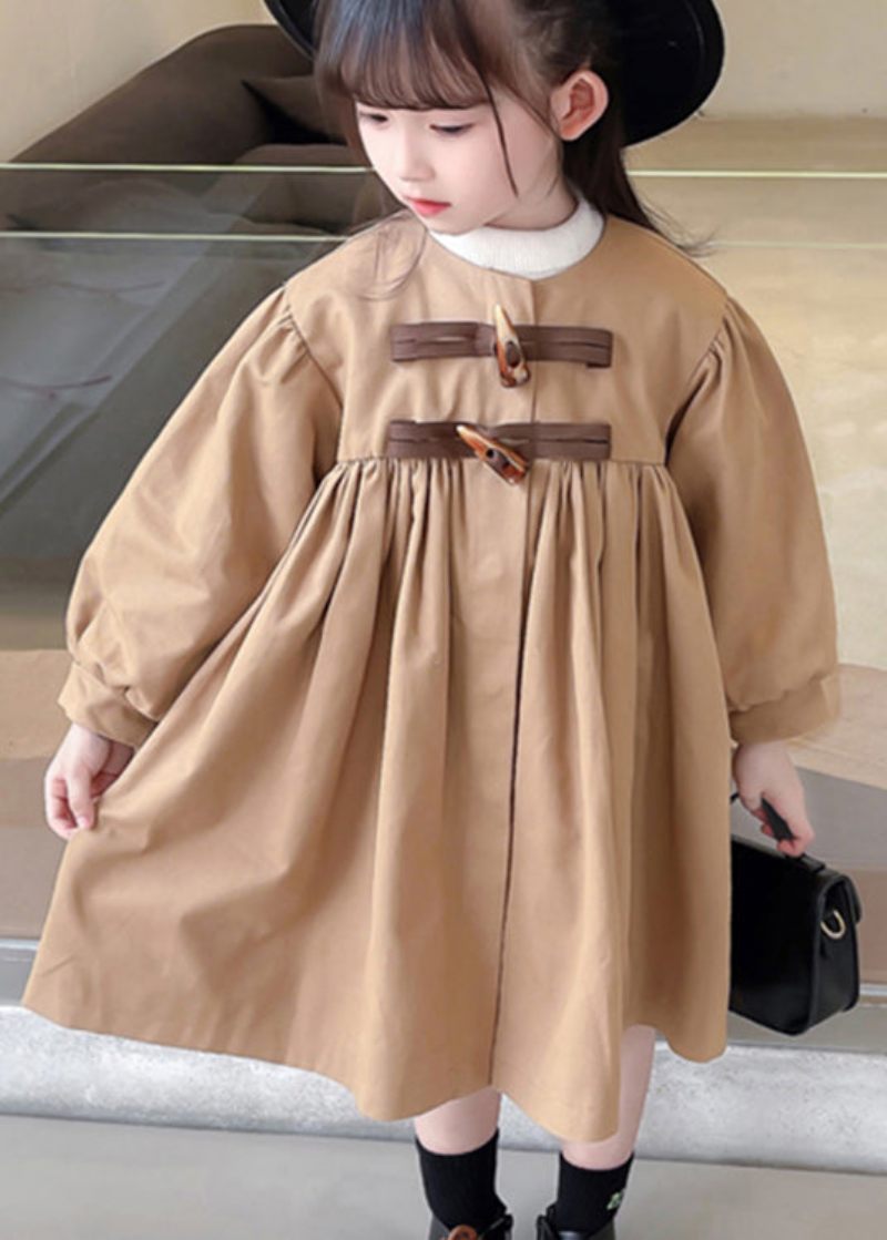 Stilren Khaki Skrynklig Button Rosett Patchwork Bomull Baby Girls Trench Fall - Trenchcoats för kvinnor