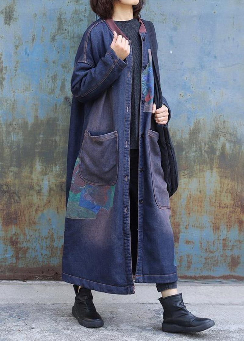 Stilrena Blåtryck Mode Trenchcoat Inspiration Två Stora Fickor Tjocka Rockar - Trenchcoats för kvinnor