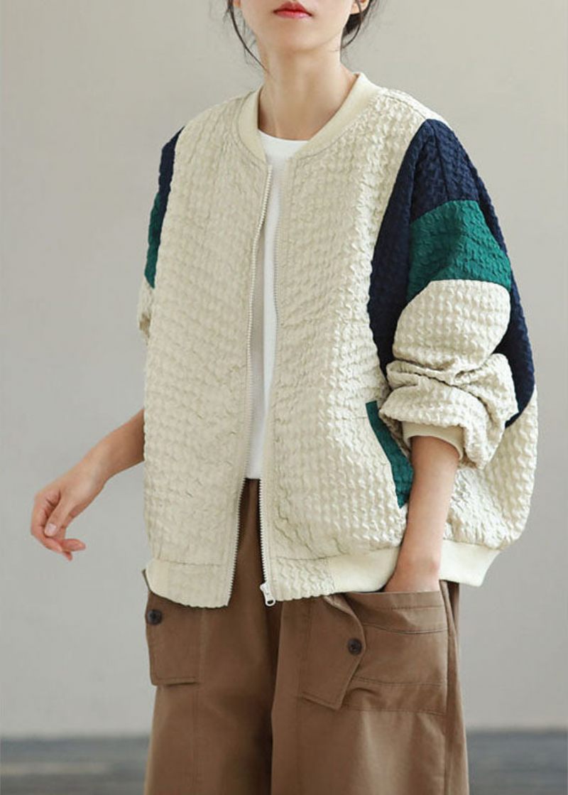 Street Beige Casual Patchwork Höstkappa Med Dragkedja - Svart