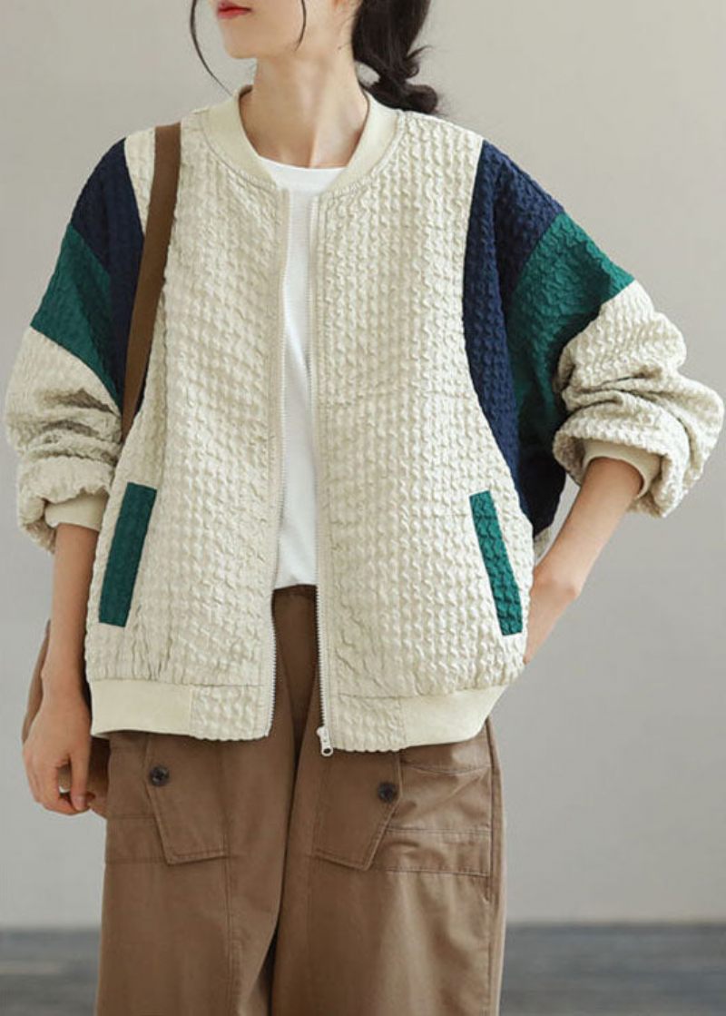 Street Beige Casual Patchwork Höstkappa Med Dragkedja - Svart