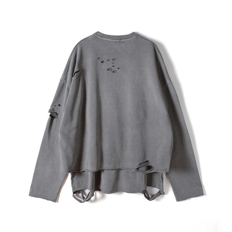 Streetwear Vintage Sweatshirt Höst Creative Distressed Destroyed Ripped Holes Pullover Bomull Toppar Lösa - Grå