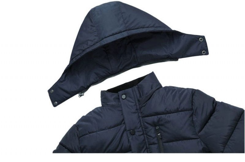 Streetwear Vinter Tjocka Rockar För Män Varma Manliga Jackor Vadderade Casual Hooded Thermal Parka Nya Män Överrockar Herrkläder - Marinblå