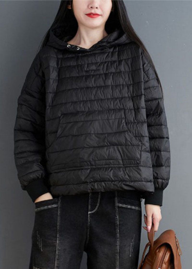 Svart Dragsko Fine Cotton Filled Jackor Hooded Winter