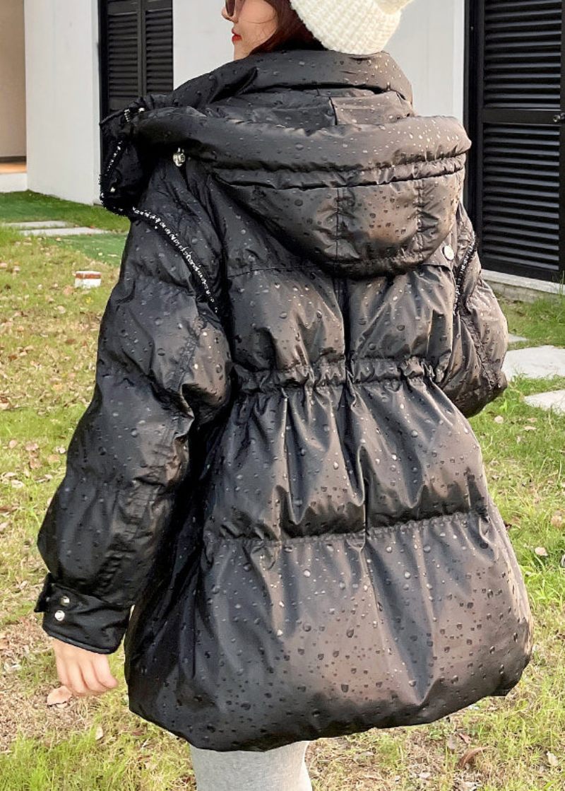 Svart Dragsko Patchwork Avtagbar Ärm Duck Down Puffer Coat Zip Up Långärmad - Dunjackor för kvinnor