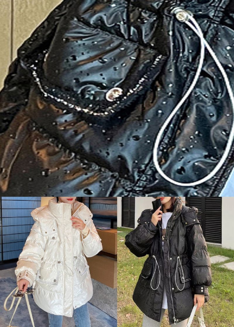 Svart Dragsko Patchwork Avtagbar Ärm Duck Down Puffer Coat Zip Up Långärmad - Dunjackor för kvinnor