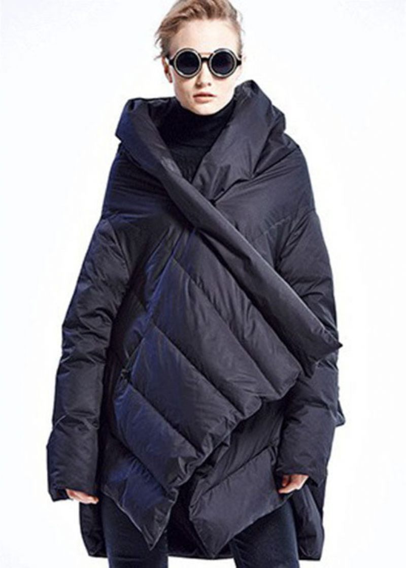 Svart Fashion Mantel Asymmetrisk Design Tjock Vinter Duck Down Coat