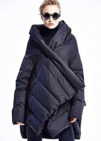 Svart Fashion Mantel Asymmetrisk Design Tjock Vinter Duck Down Coat