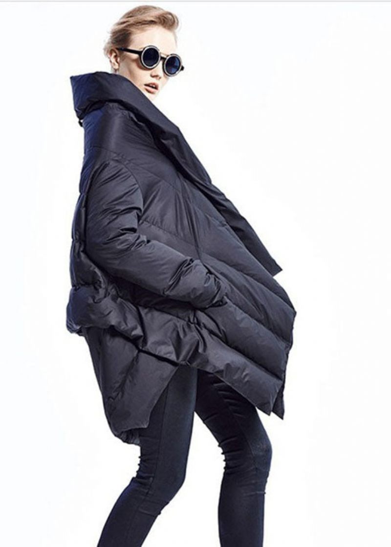 Svart Fashion Mantel Asymmetrisk Design Tjock Vinter Duck Down Coat - Svart