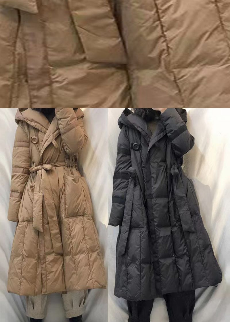 Svart Huva Slips Midja Mode Vinter Duck Down Coats - Svart