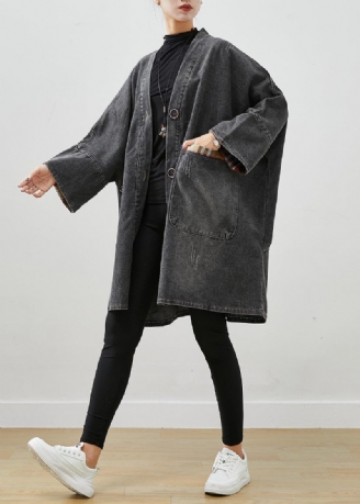 Svart Patchwork Denim Trench Coat Outwear Oversized Fall