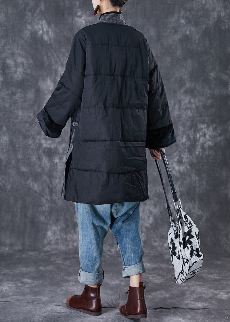 Svart Patchwork Tjock Fin Bomullsfylld Parkas Oversized Fickor Vinter - Dunjackor för kvinnor