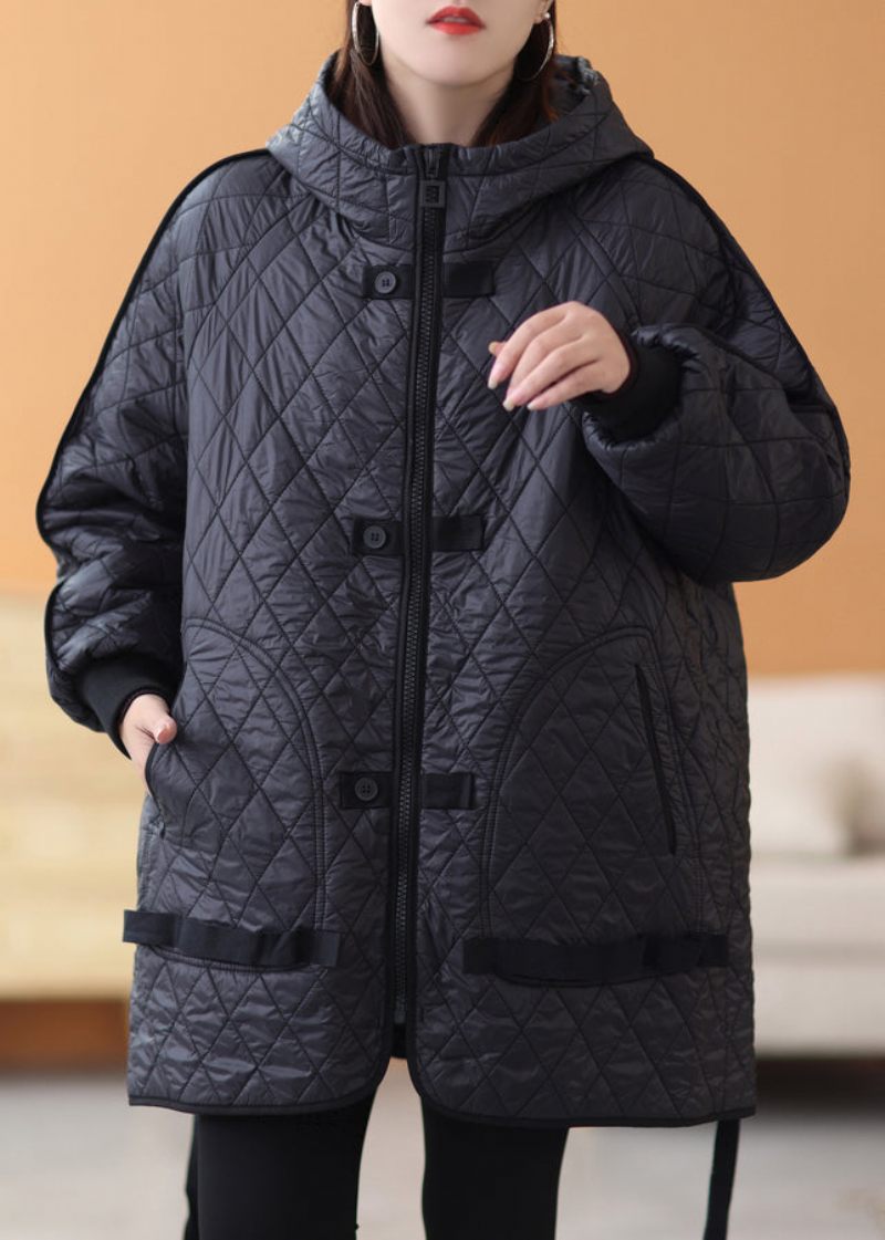 Svart Solid Patchwork Tjock Parka Zip Up Långärmad