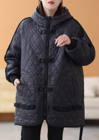 Svart Solid Patchwork Tjock Parka Zip Up Långärmad