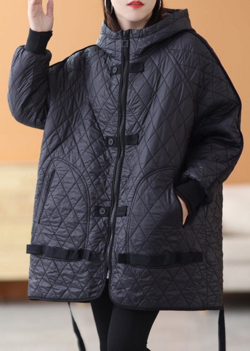 Svart Solid Patchwork Tjock Parka Zip Up Långärmad - Dunjackor för kvinnor