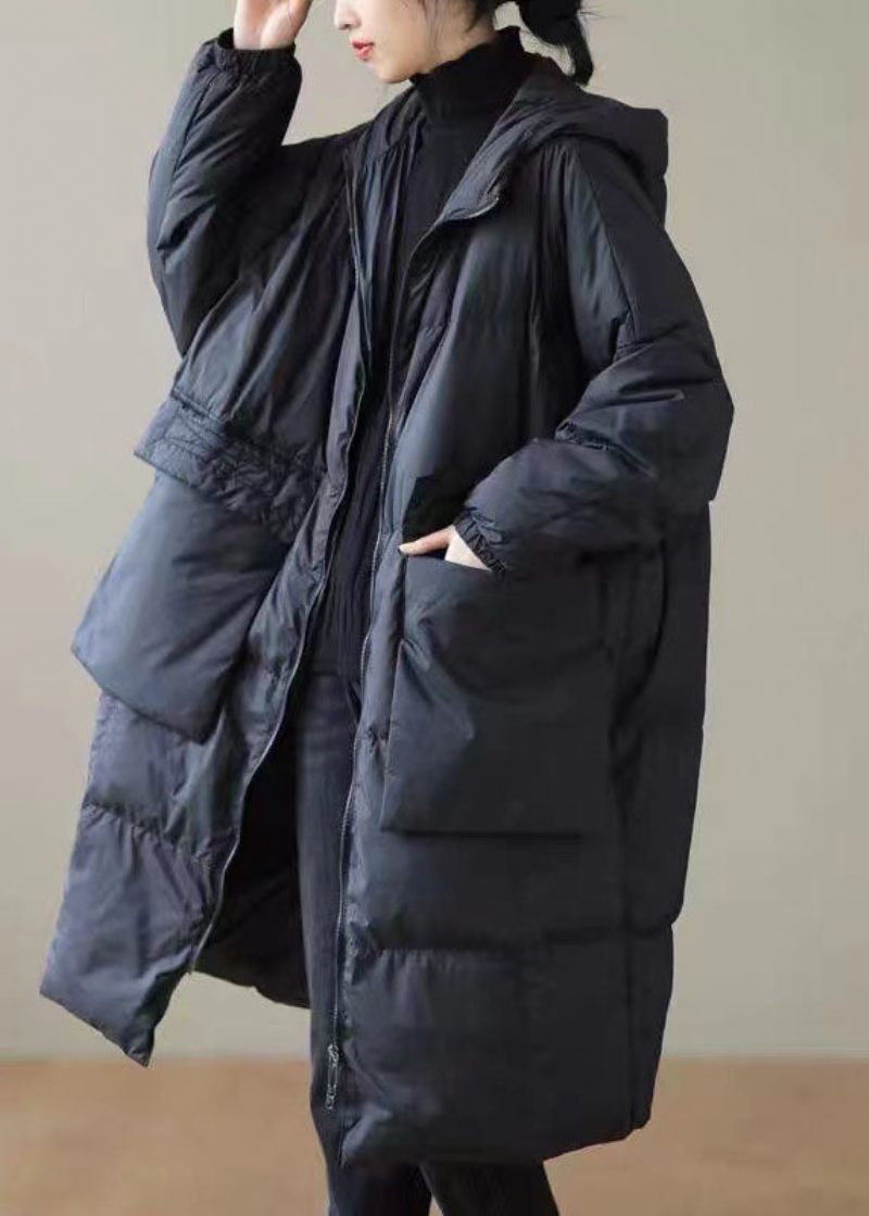 Svarta Varma Duck Down Winter Coats Zip Up