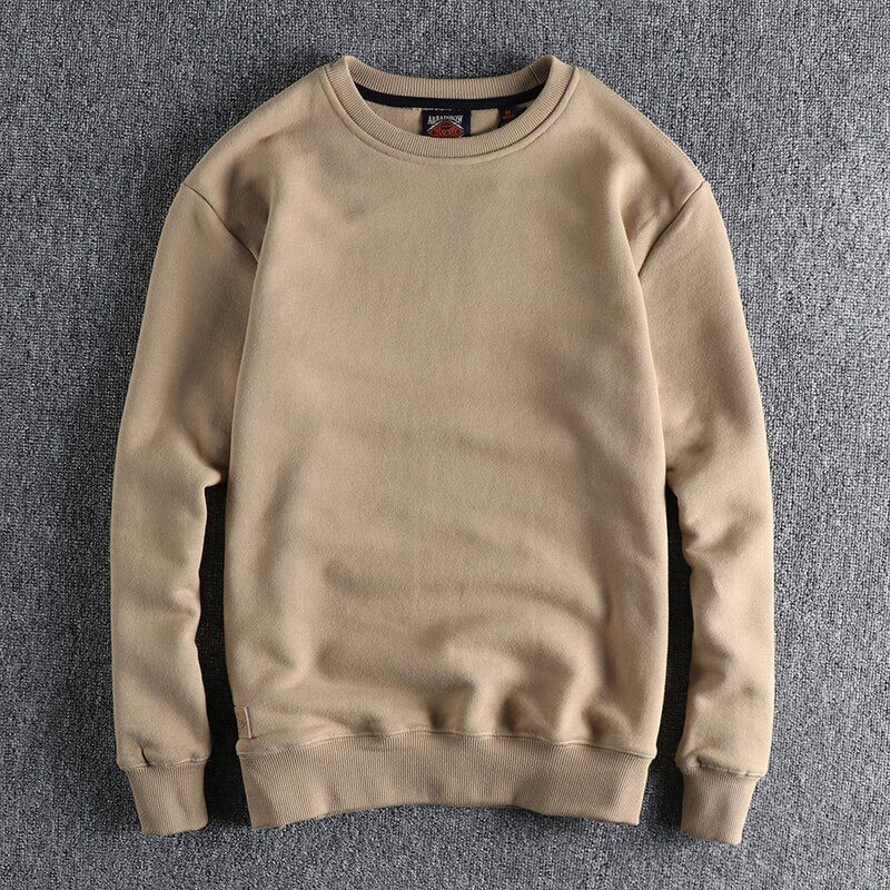 Sweatshirt Vinter Höst Herr Solid Enkel Basic Mångsidig Pullover Högkvalitativ Sammetstopp - Beige